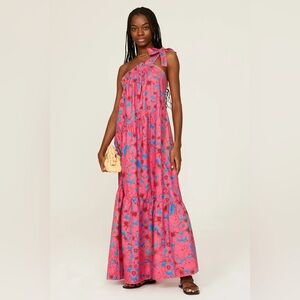 XIRENA Maisie One Shoulder Floral Maxi Dress Medium Pink Blue